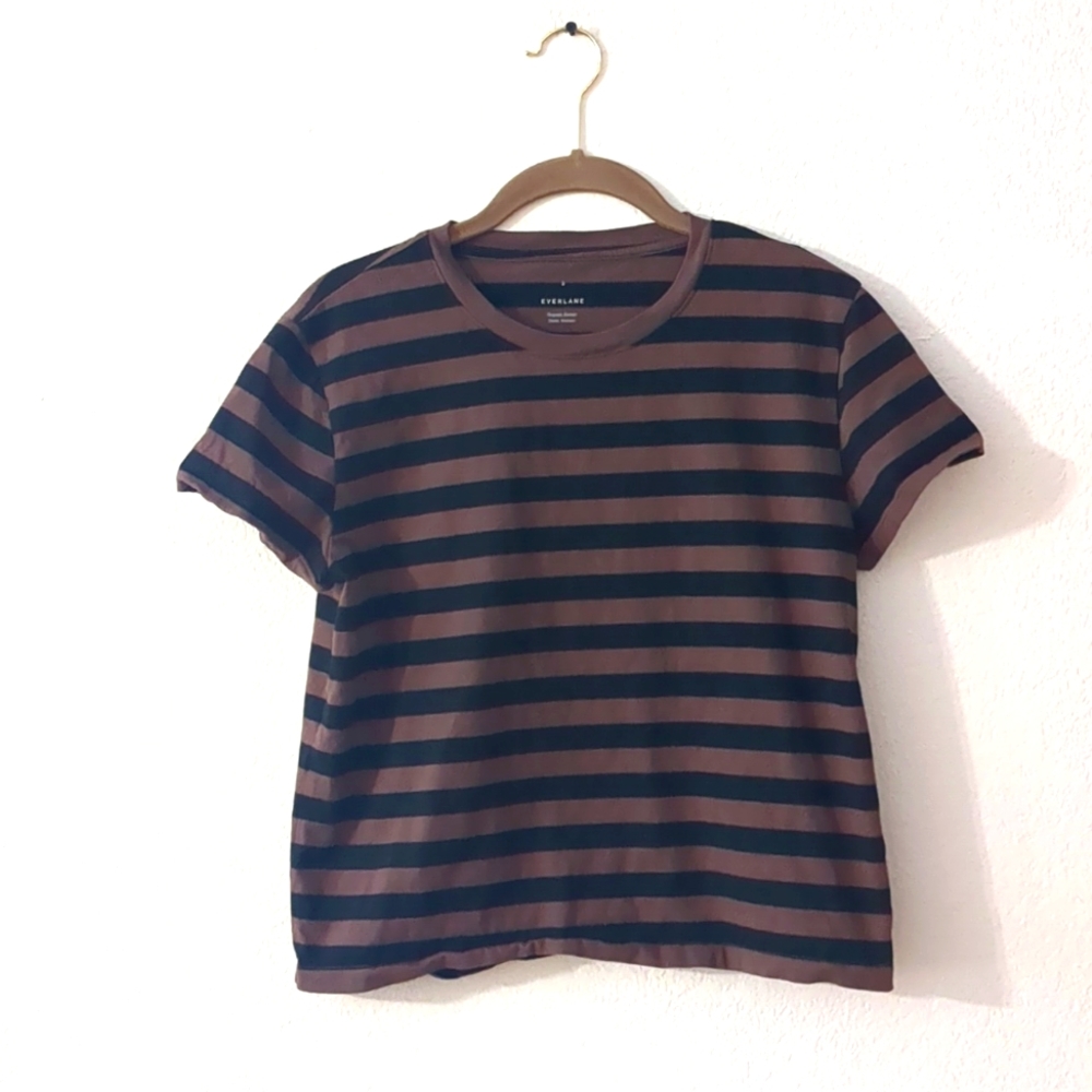 Everlane Women's Black & Brown Striped Tee Size Small